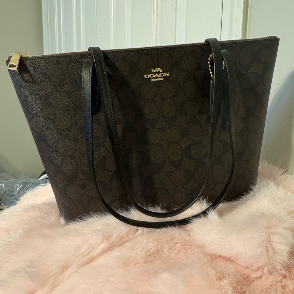 Coach Brown Leather Tote Bag with Gold Hardware